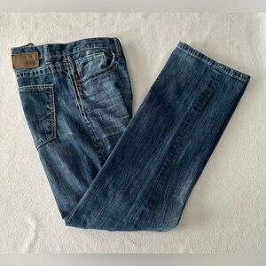 BKE Jeans 36R (36x32) Tyler Straight Leg Whiskering Medium Wash Blue Denim